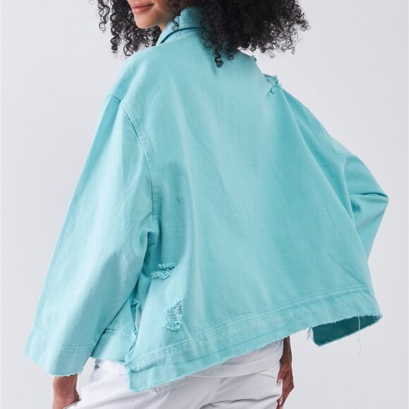 Distressed Button Down Denim Jacket - Picture 3 of 5